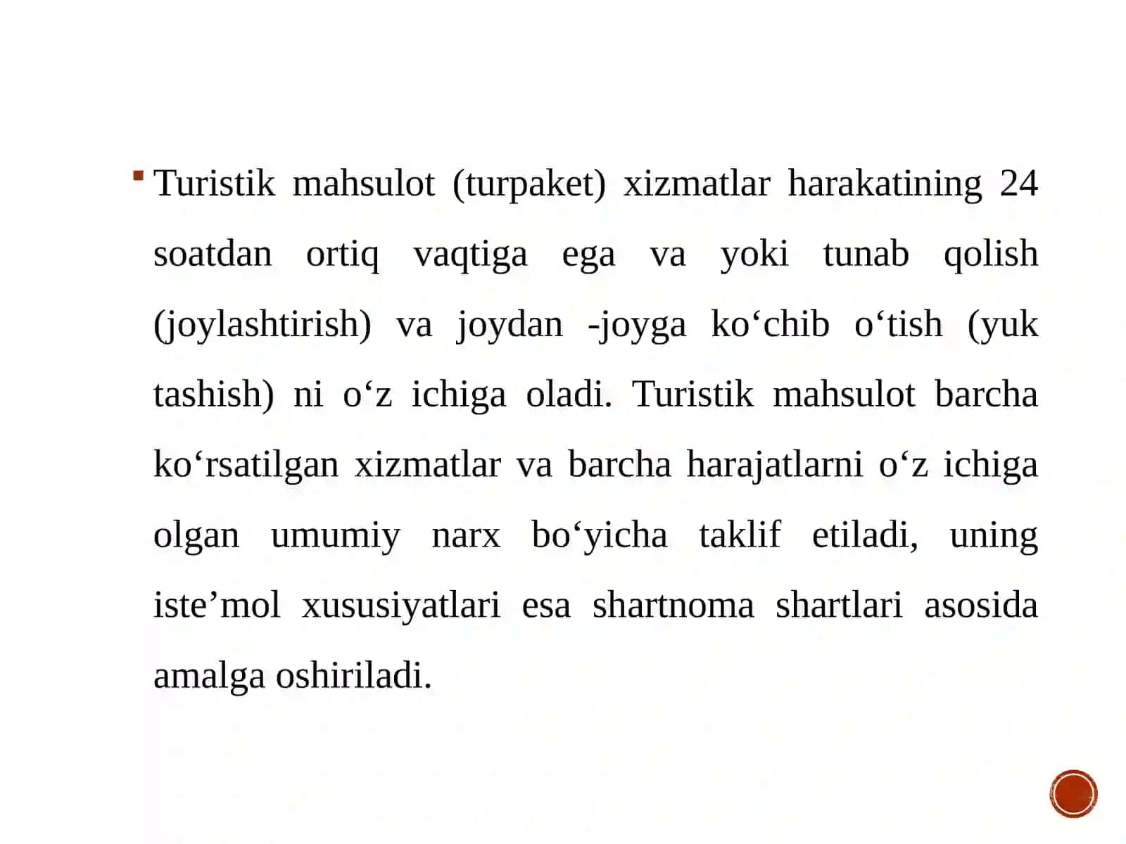 Turizm sohasidagi xizmatlar va mahsulotlar 3