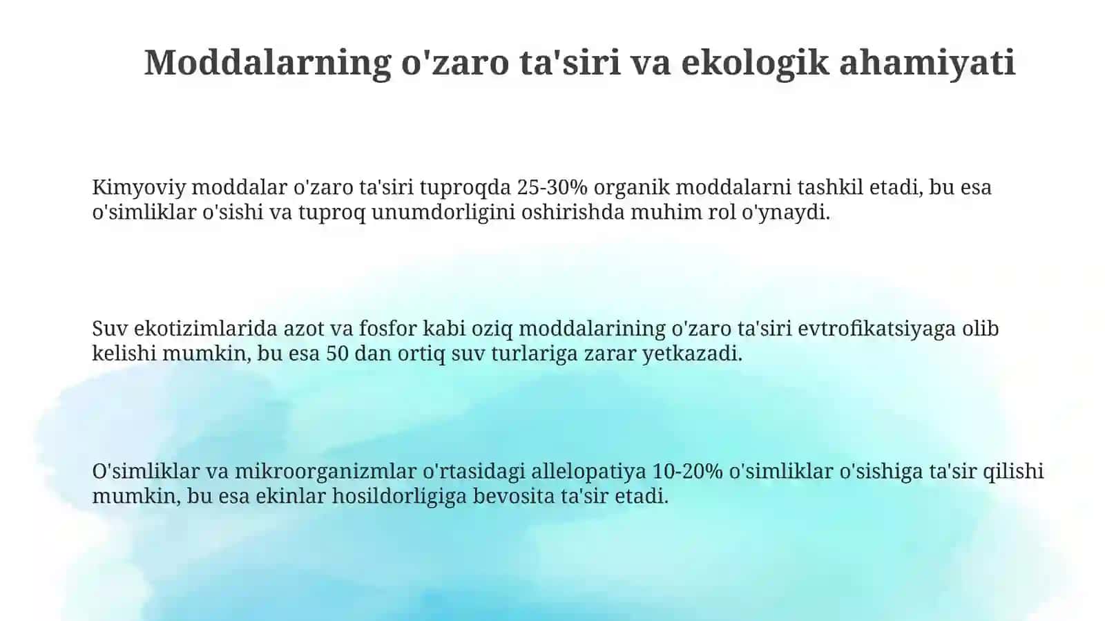 Moddalarning o'zarota'siri va ekologik ahamiyati 3