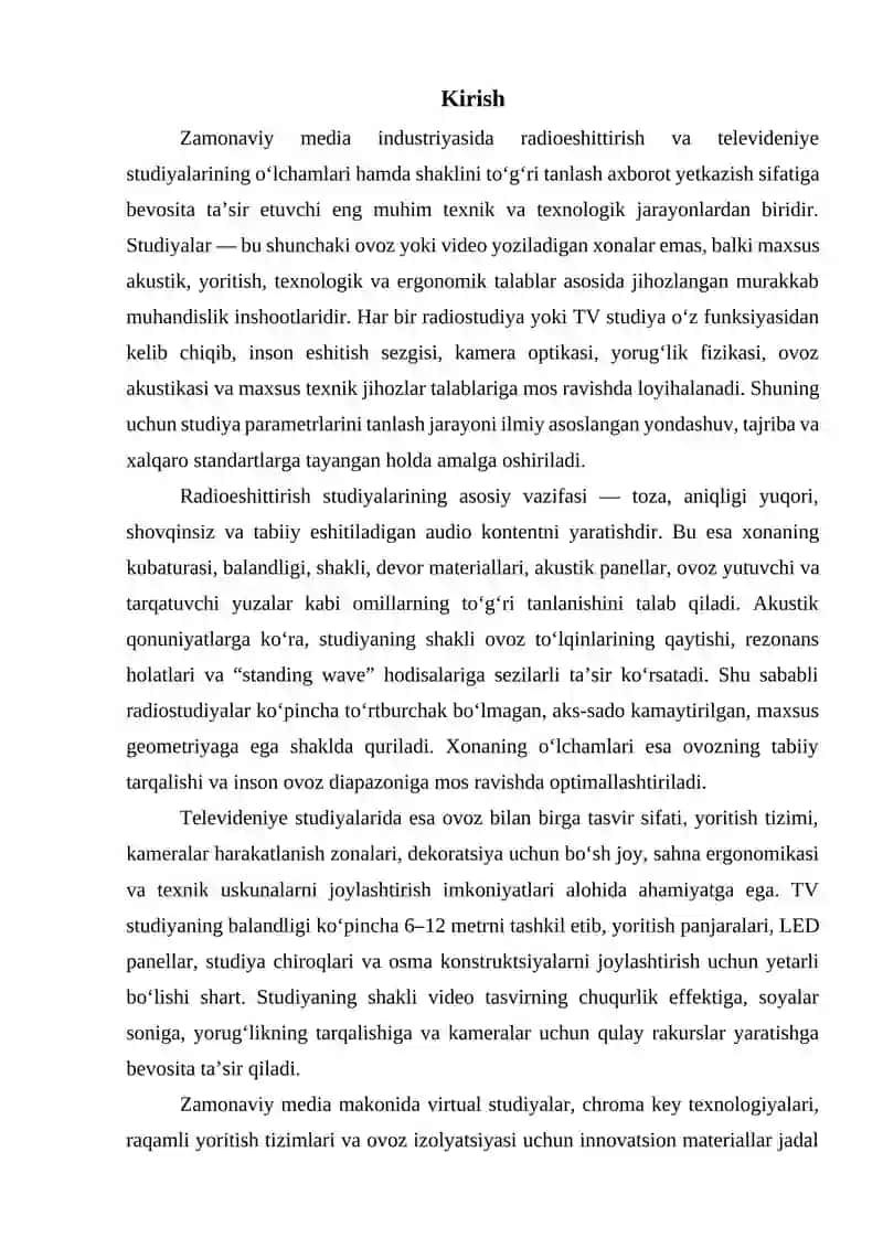 Radioeshittirish va TV studiyalari oʼlchamlari va shaklini tanlash 3