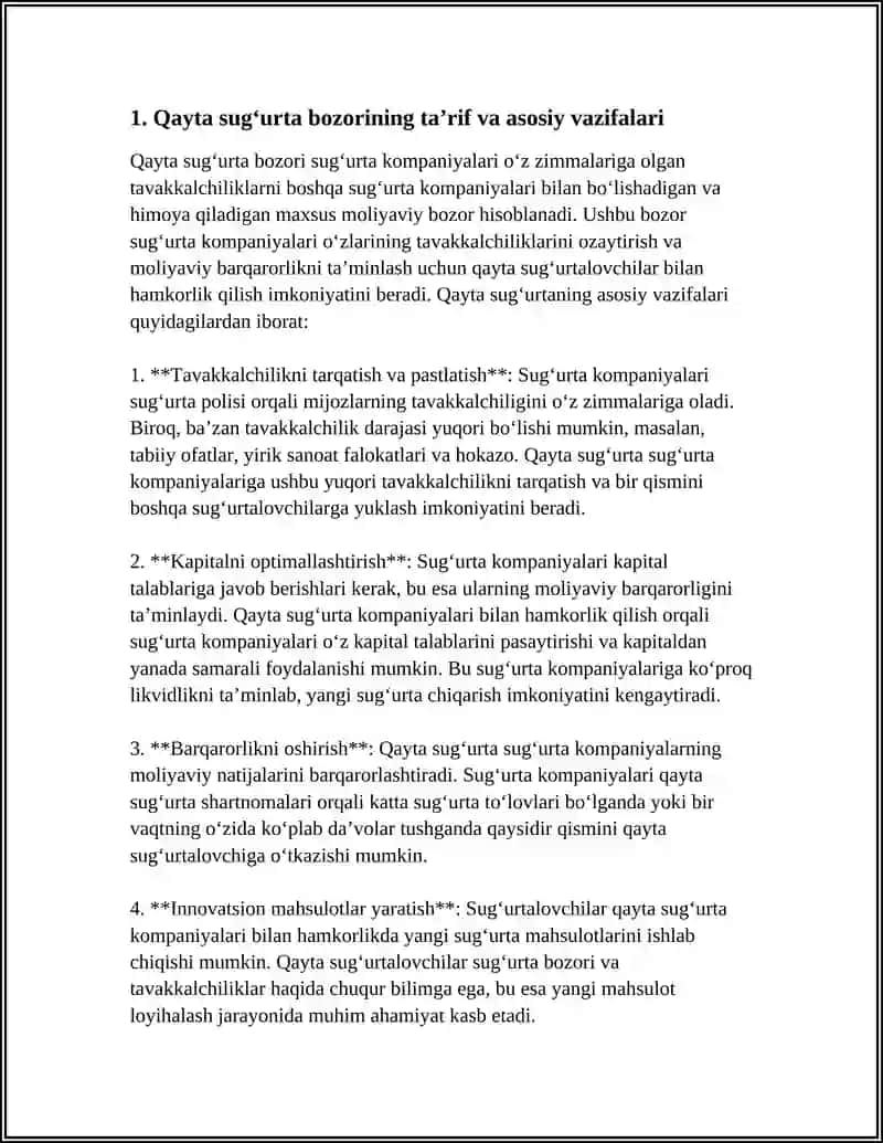 QAYTA SUGʻURTA BOZORLARINING ASOSIY XUSUSIYATLARI 3