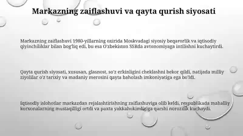 Mustaqillikka erishish arafasida Oʻzbekistondagi ijtimoiy siyosiy jarayonlar 3