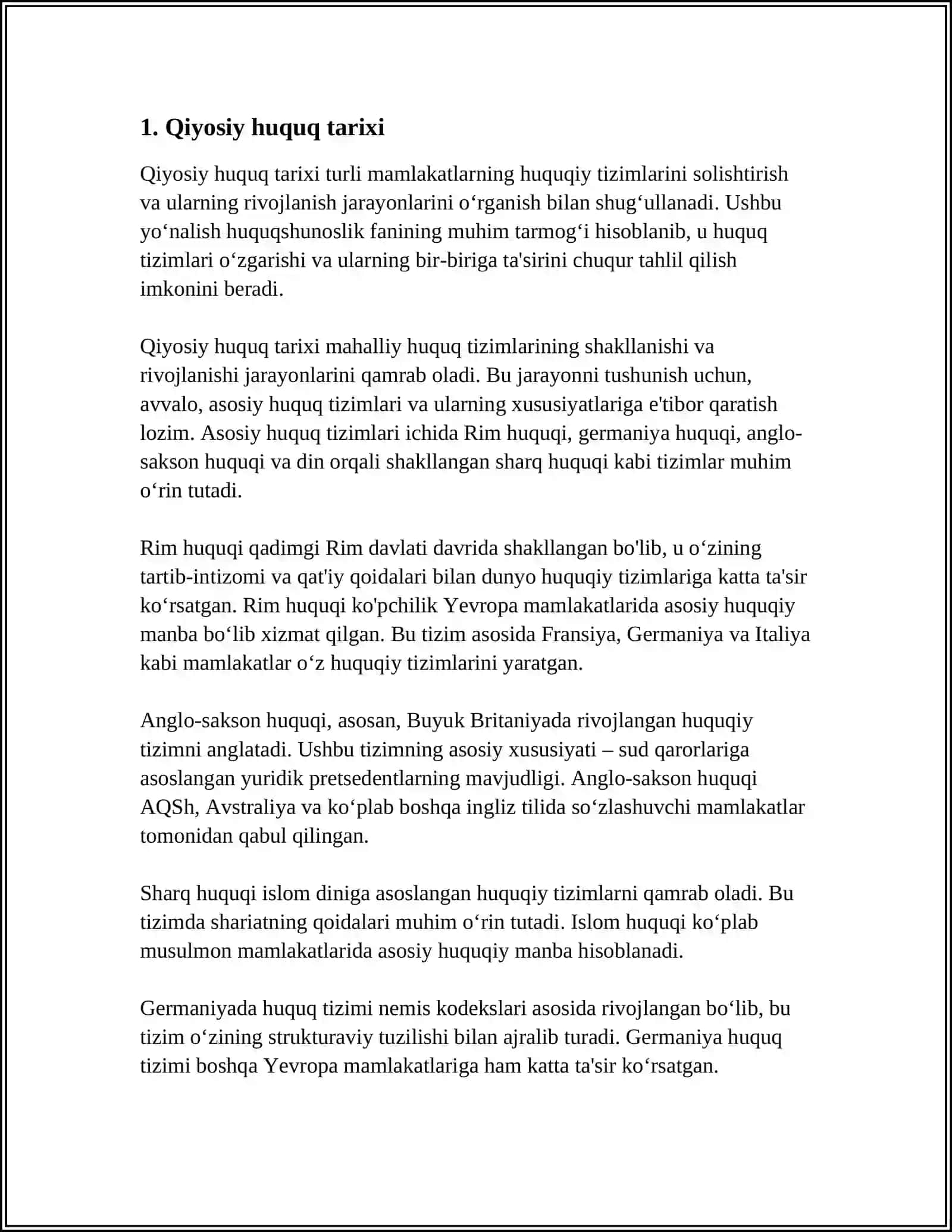 MUSTAQIL ISH Mavzu: QIYOSIY HUQUQNI TAXLILI 3