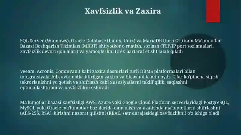 Ma'lumotlar bazasi va ularni boshqarish tizimlari 3