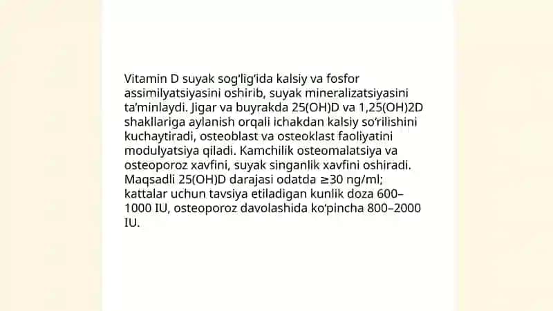 Vitaminlar. Osteoporozni davolash vositalari 3