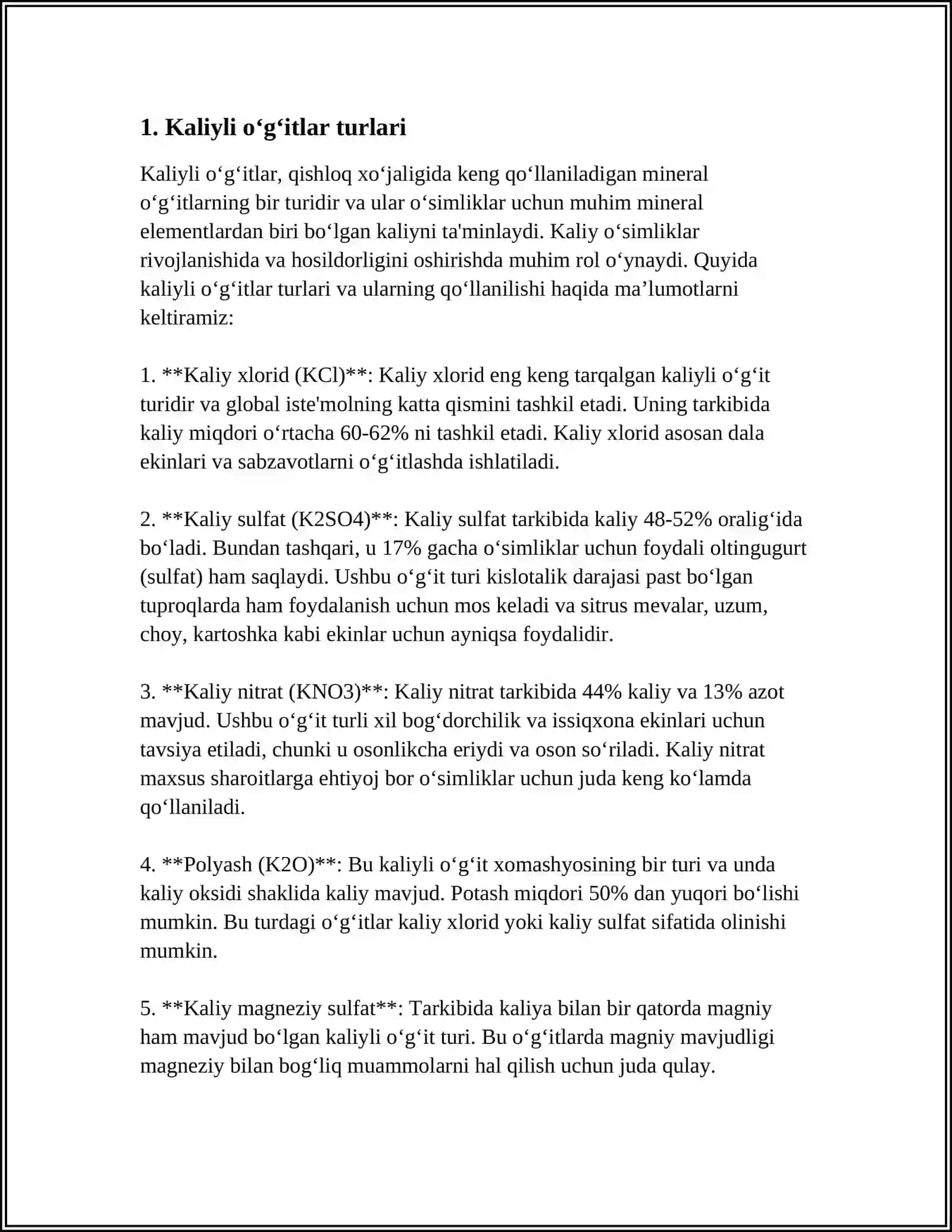KALIYLI OʻGʻITLAR ISHLAB CHIQARISH 3