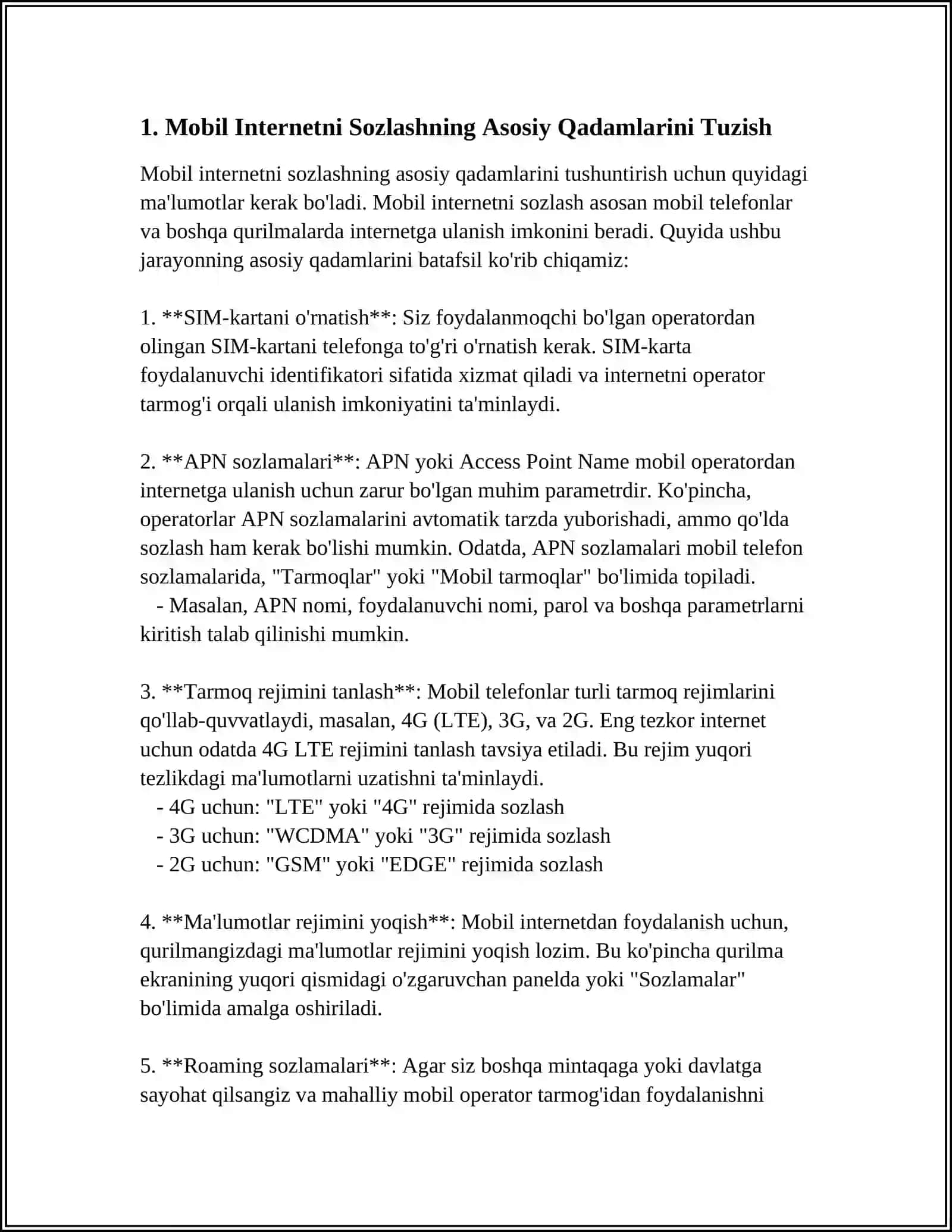 MOBIL INTERNETNI SOZLASH. MOBIL BRAUZERLARNING QIYOSIY TAHLILI 3