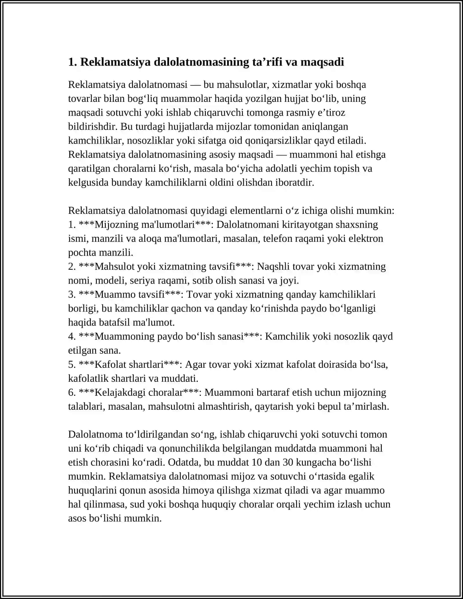 REKLAMATSIYA DALOLATNOMASI 3