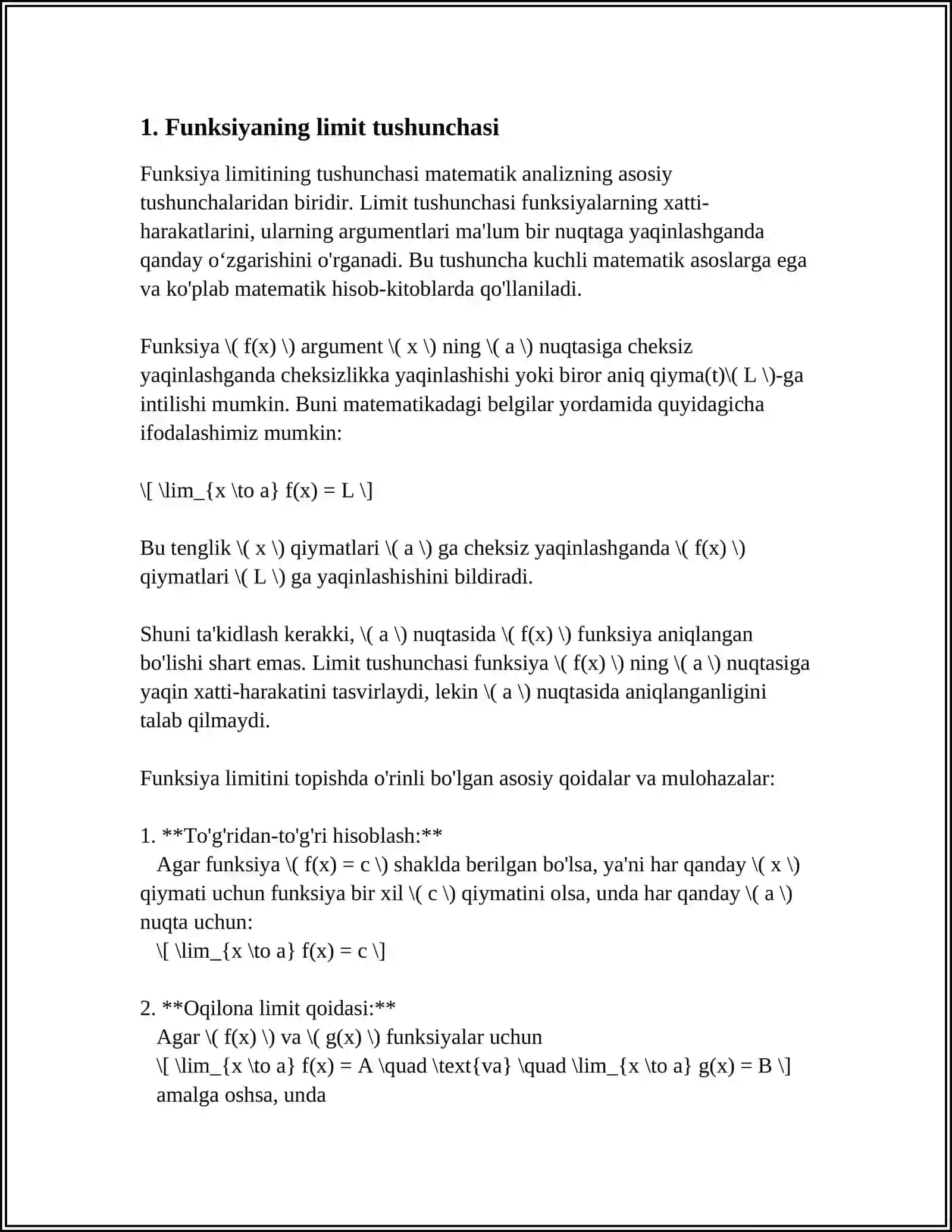 FUNKSIYANING LIMITI. AJOYIB LIMITLAR 3