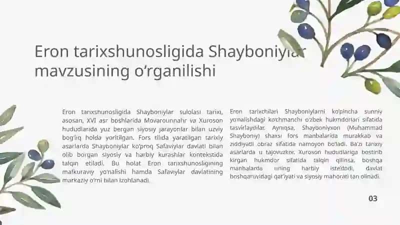 Eron tarixshunosligida Shayboniylar tarixi 3