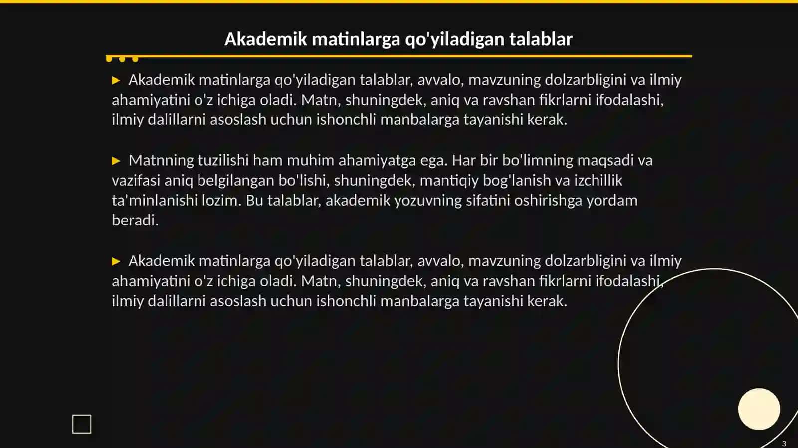 Akademik matinlarni loyhihalash qoidalari va standardlari 3