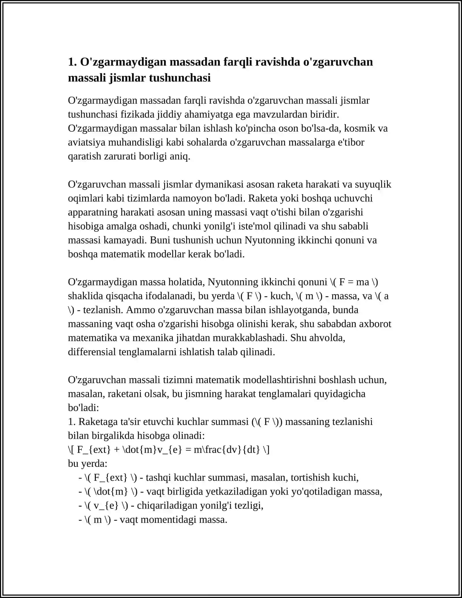 O'ZGARUVCHAN MASSALI JISMNING HARAKATI 3