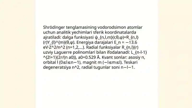 Vodorodsimon atomlarni nazariy tahlil qilish 3