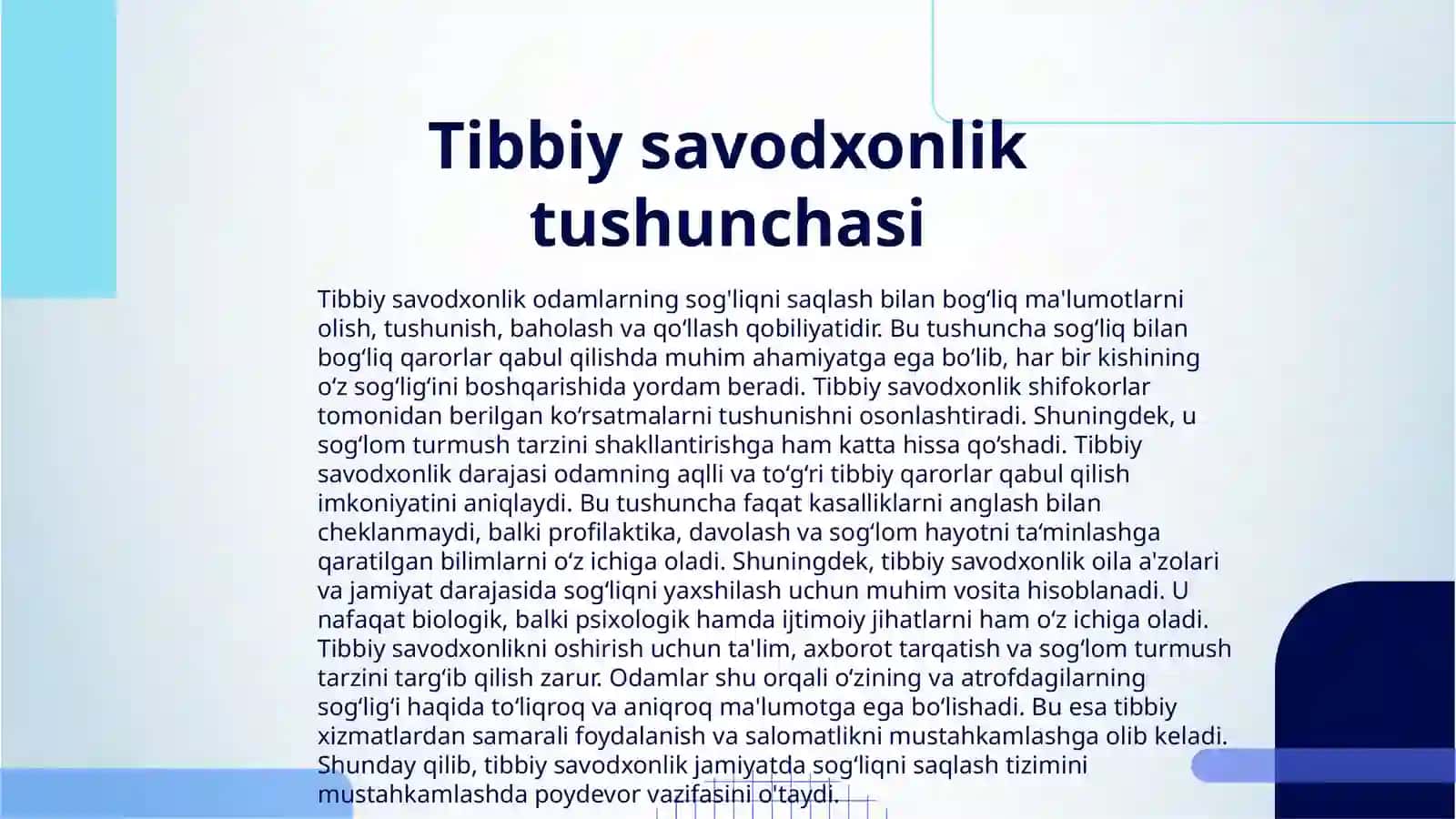 TIBBIY SAVODXONLIK TUSHUNCHASI 3