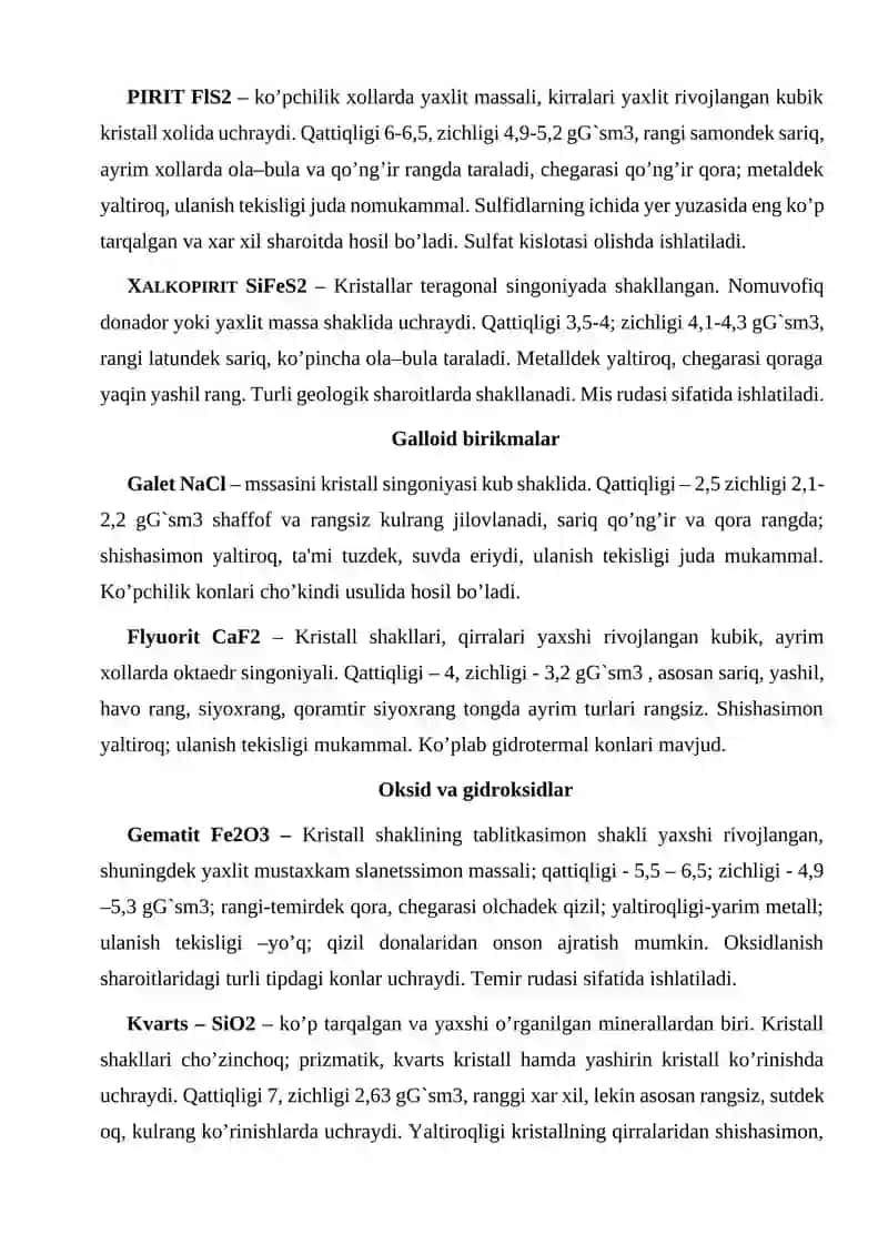 Minerallarning Xarakteristikasi 3