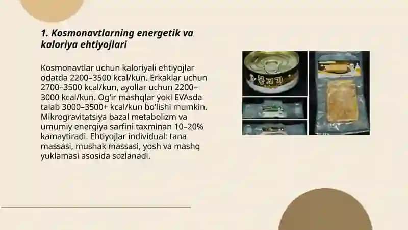 Kosmonavtlar uchun ovqatlanish 3