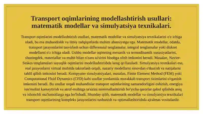 Transport oqimlari makroskopik va mikroskopik modellari 3