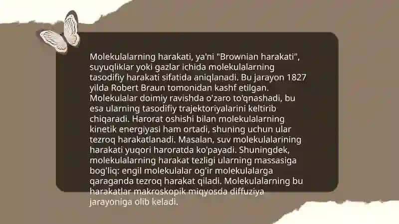 Molekulalarning erkin yugurish yoʻli. Diffuziya. 3