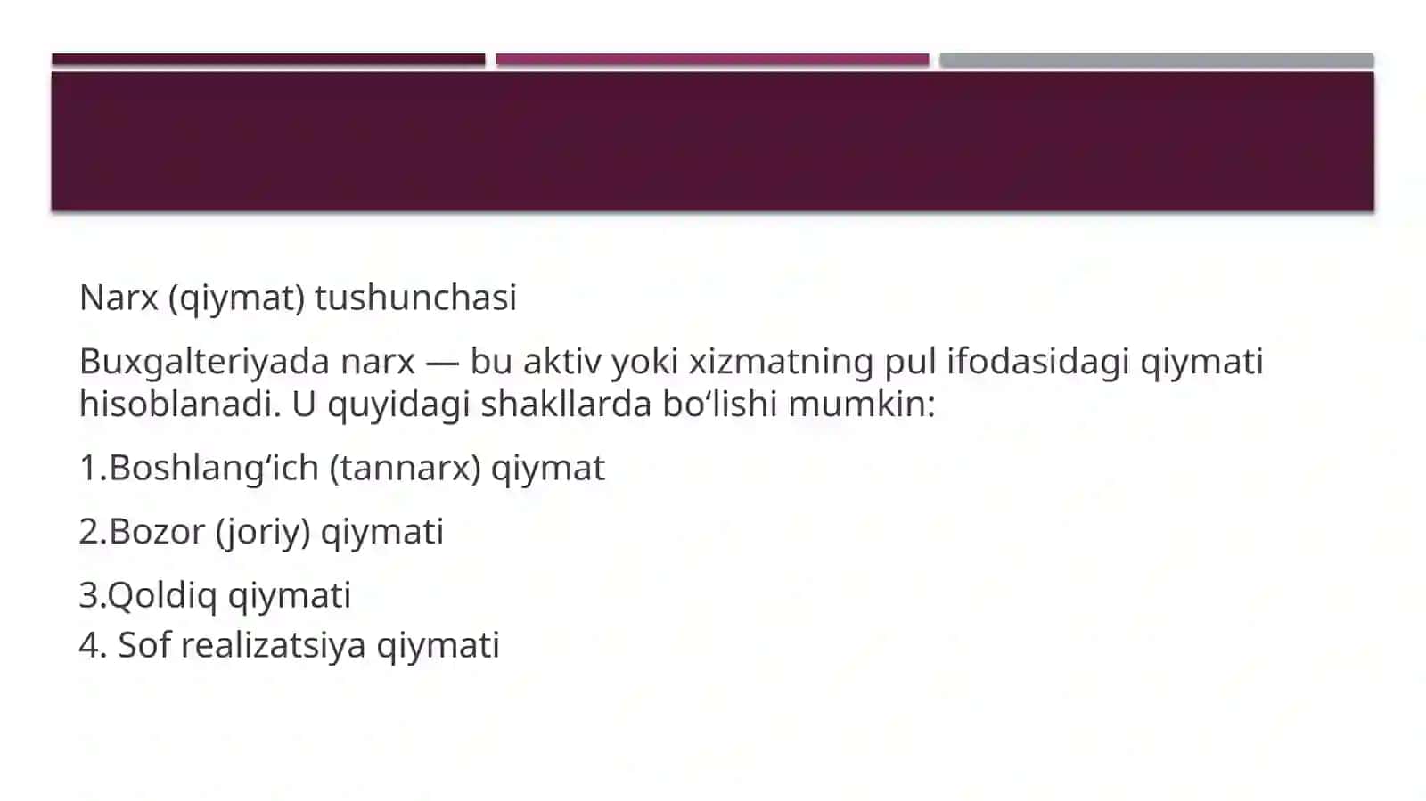 Bugalteriya hisobi schyotlarida narxni aks ettirish 3