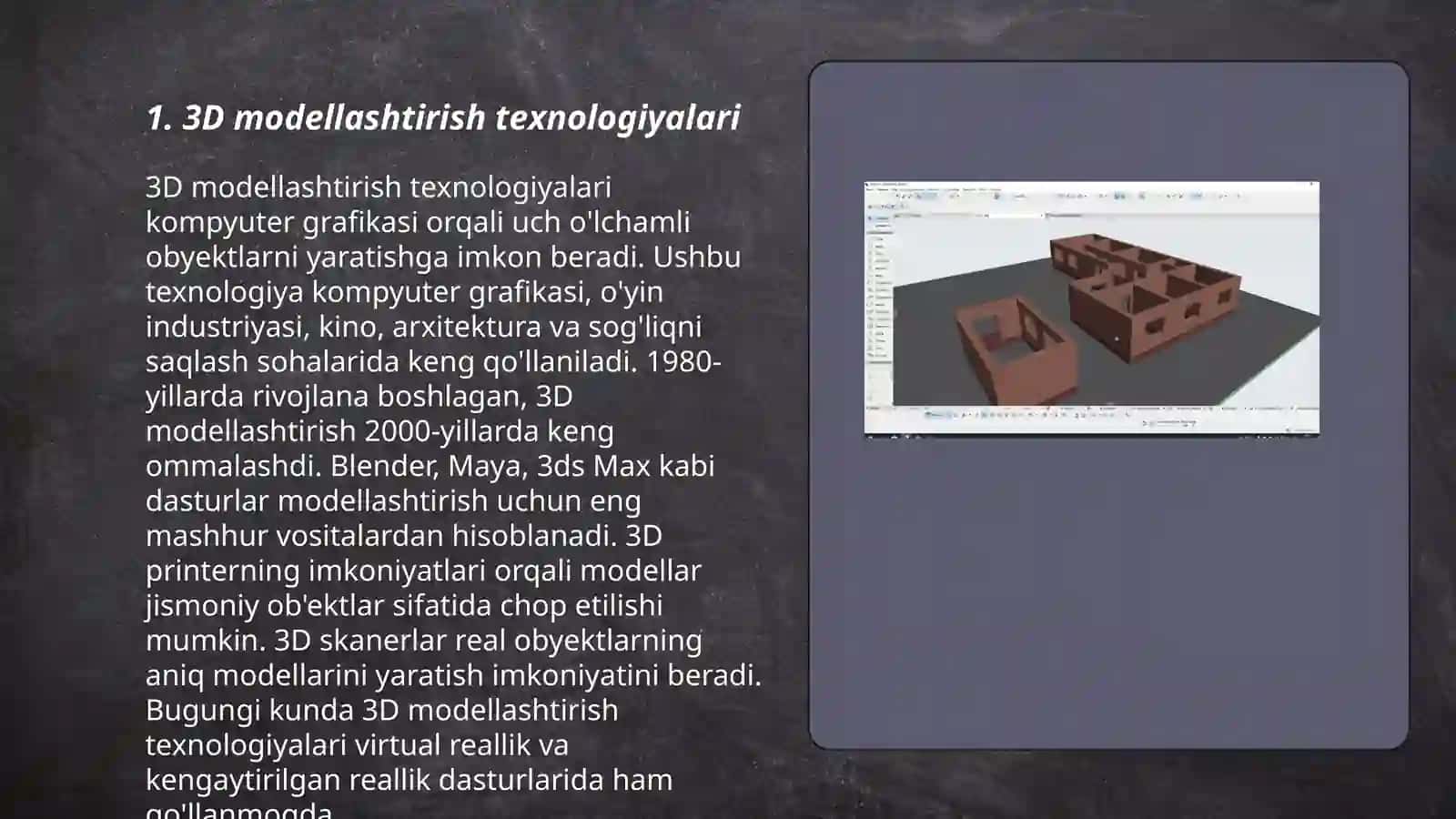 3D modellashtirish arxitektura yoʻnalishi 3