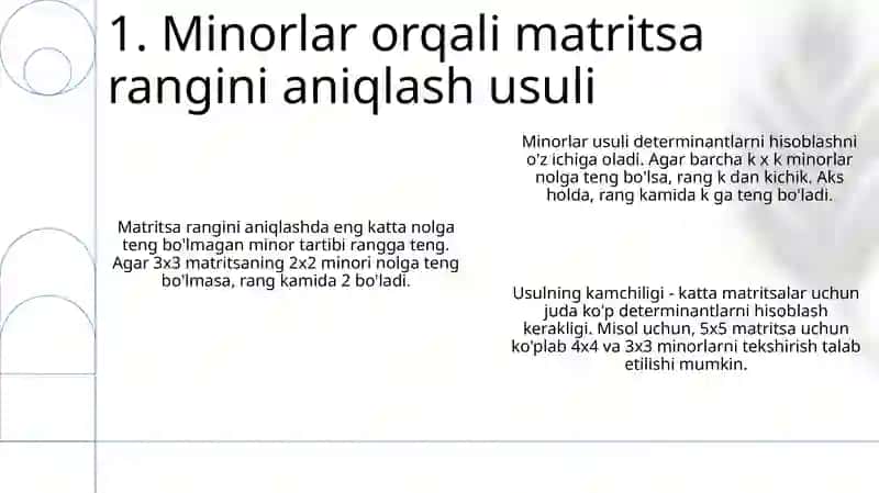 Matritsa rangini minoralar orqali topish usuli 3