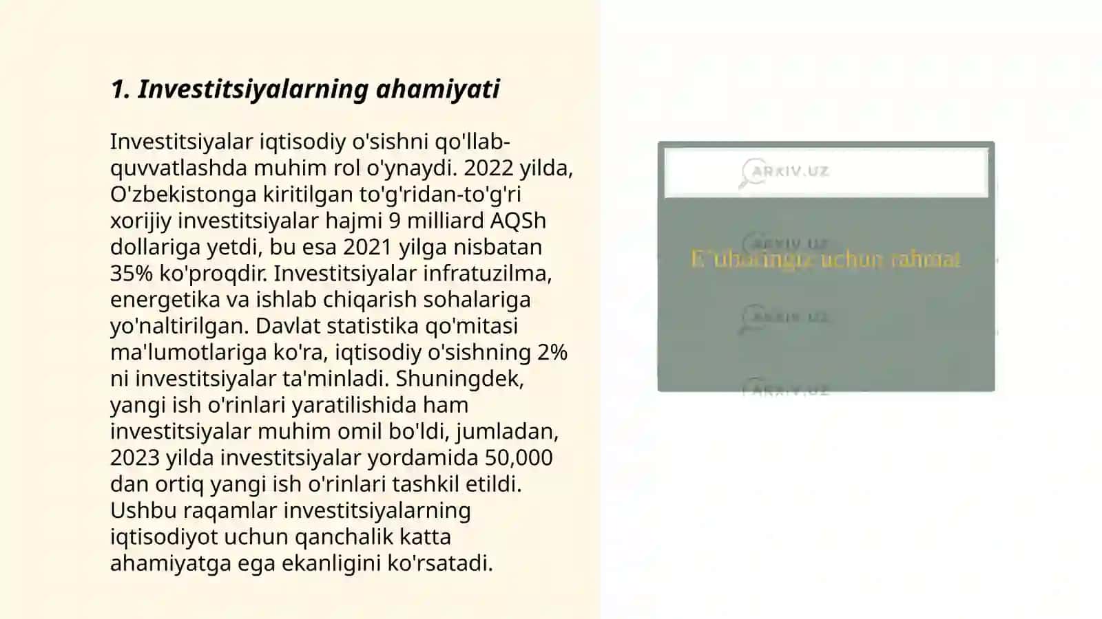 Investitsiya va kapital qiymat 3
