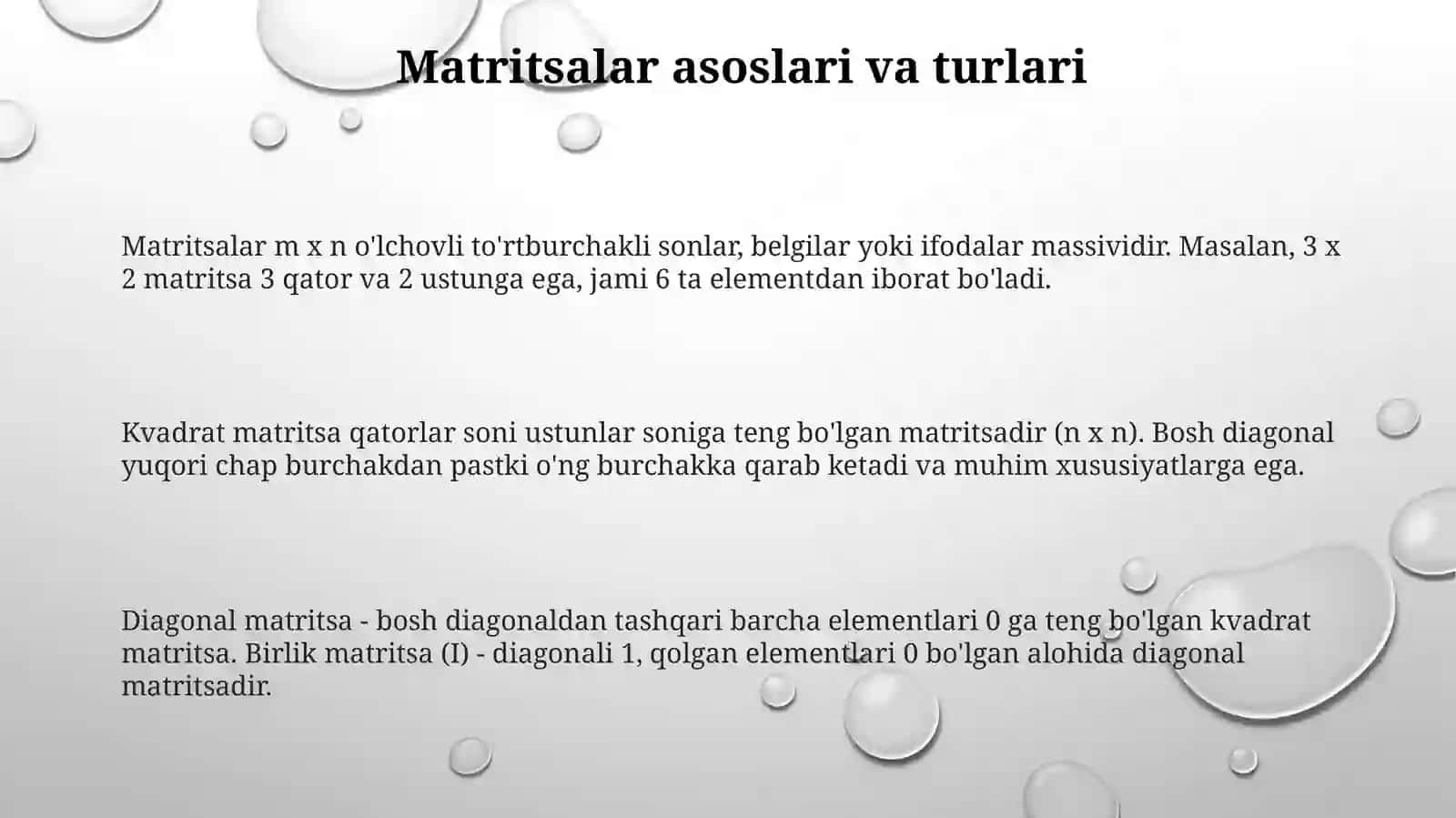 Matritsalar ustida amallar 3