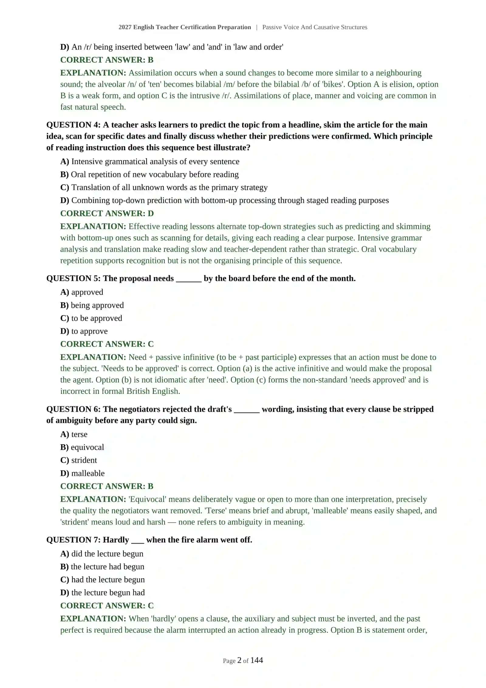English Teacher Certification Preparation - Passive Voice And Causative Structures 3