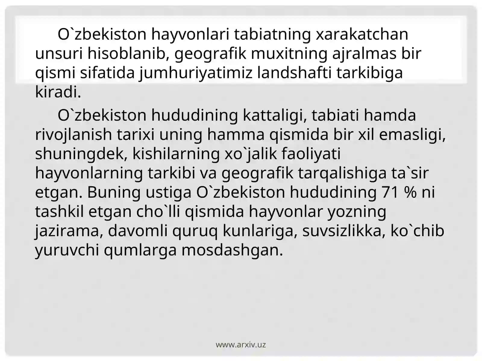 O`ZBEKISTON HAYVONOT DUNYOSINI MUHOFAZA QILISH 3