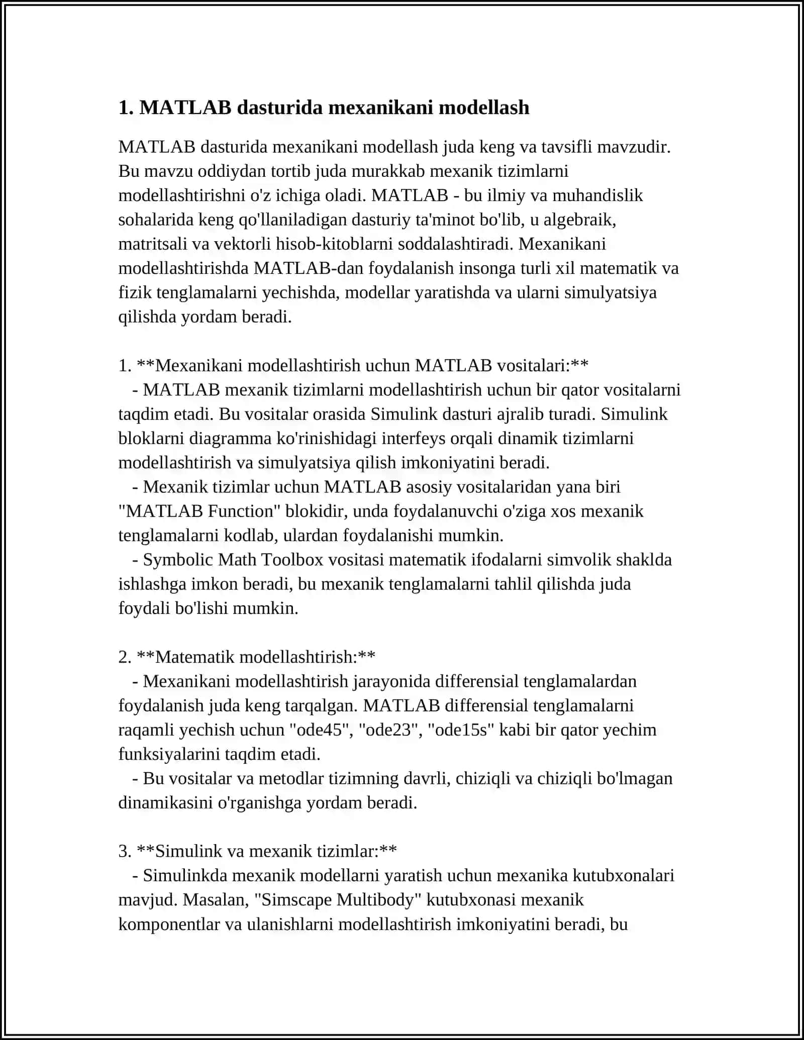 MATLAB DASTURINI TEXNIK SOHALARDA QO‘LLASH 3