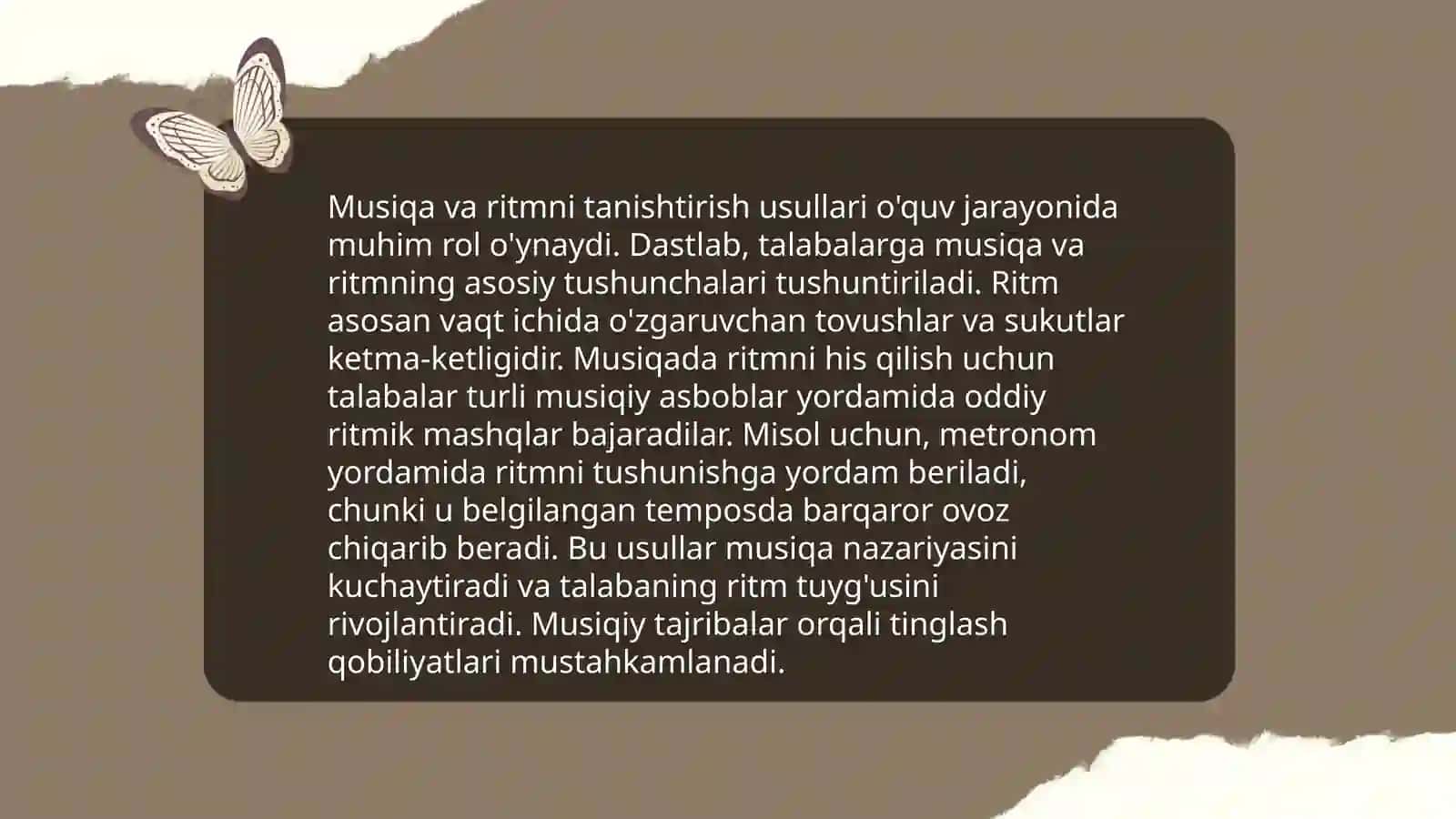 Musiqa va ritmni tanishtirish usullari 3
