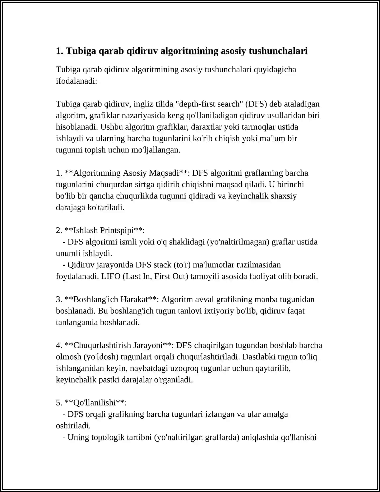 Tubiga Qarab Qidiruv (Depth-First Search, DFS) Algoritmi 3