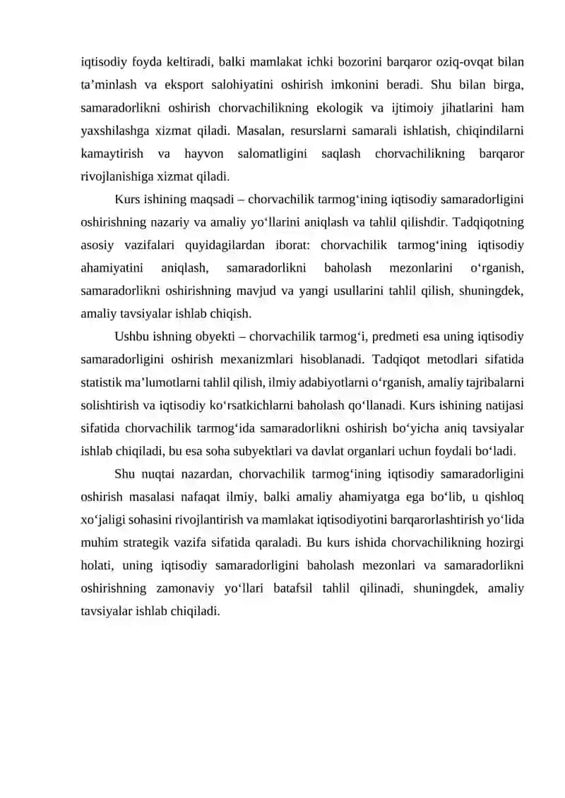 CHORVACHILIK TARMOG‘INING IQTISODIY SAMARADORLIGINI OSHIRISH 3