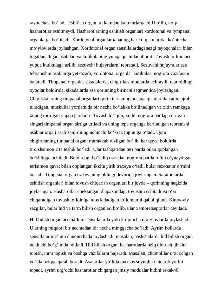 Hasharotlarning asab sistemasi va sezgi organlari. 3