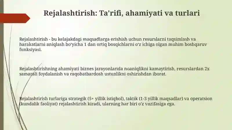 Rejalashtirishning mohiyati 3