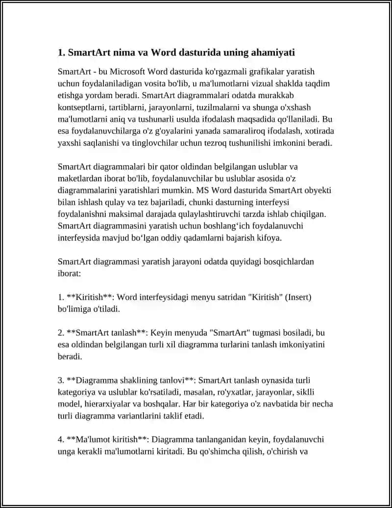 MS WORD DASTURIDA. SMARTART OBYEKTI BILAN. ISHLASH 3