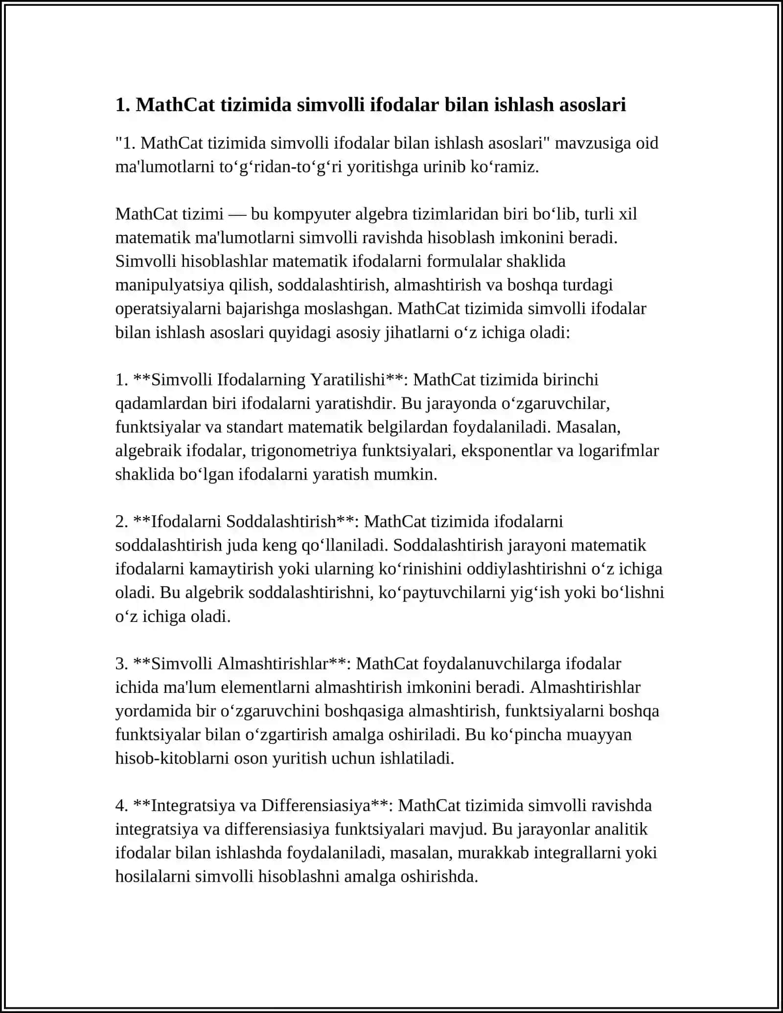 SIMVOLLI HISOBLASHLAR(MATHCAT TIZIMLARIDA) 3