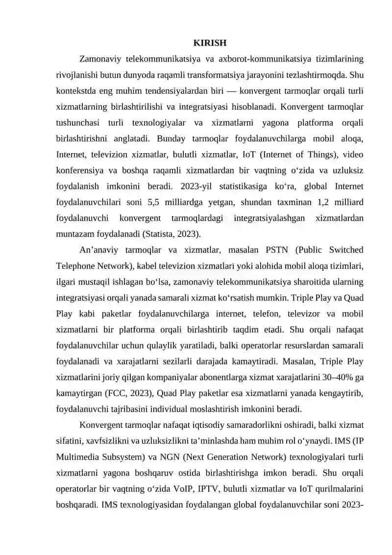 Konvergent tarmoqlar: barcha xizmatlar integratsiyasi va qo‘llanilish sohalari 3