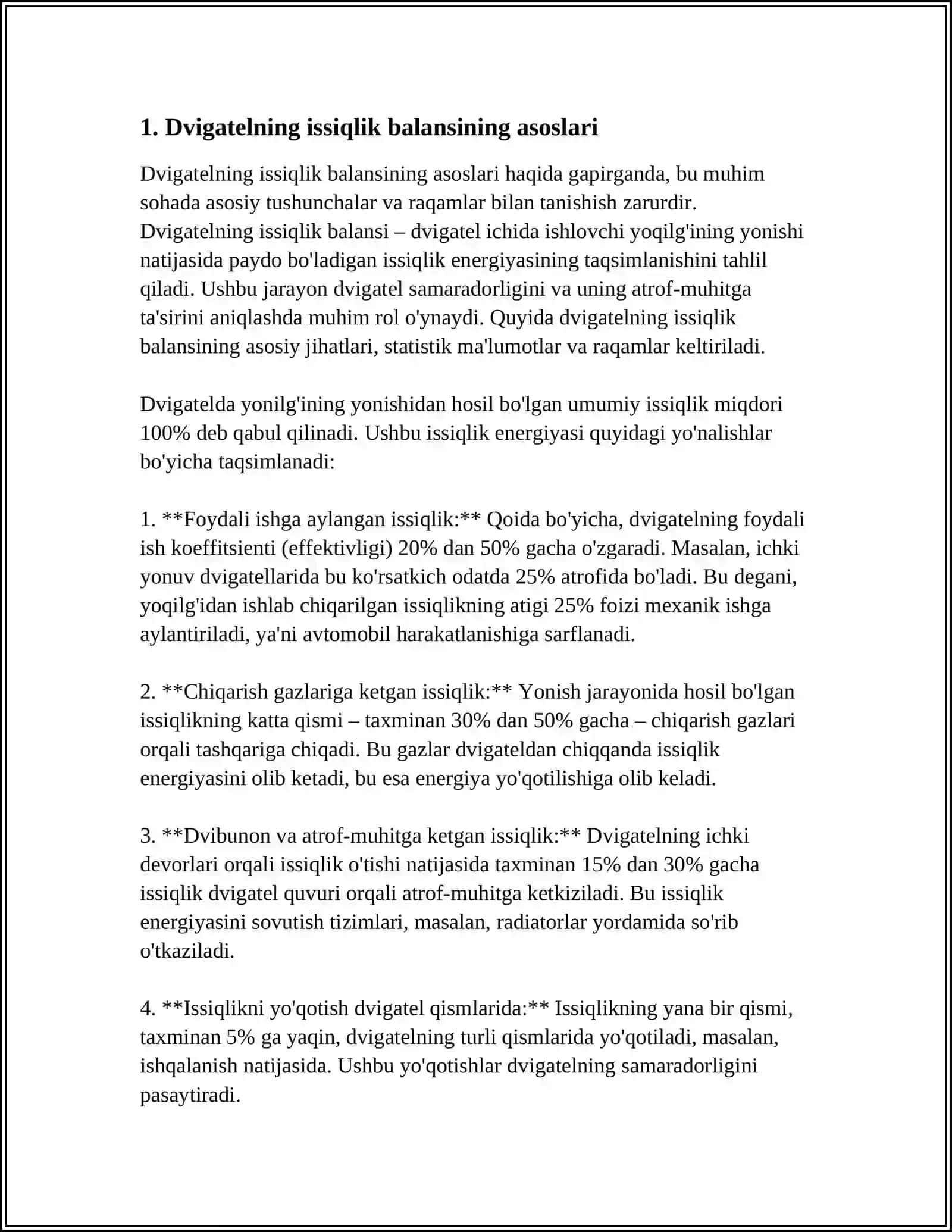 DVIGATELLARNI ISSIQLIK BALANSI 3