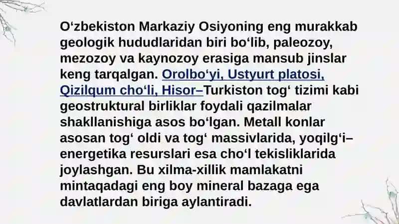 Oʻzbekistonning foydali qazilmalari haqida maʼlumot 3
