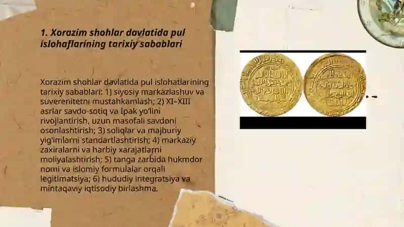 Xorazim shohlar davlatida amalga oshirilgan pul islohaflar 3