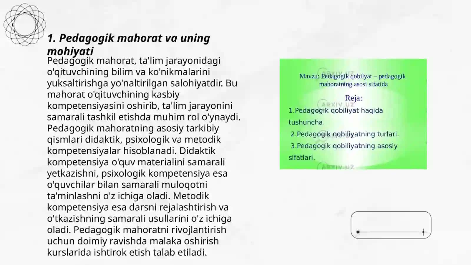 Pedagogik mahoratning tarkibiy qismlarini tavsiflang 3