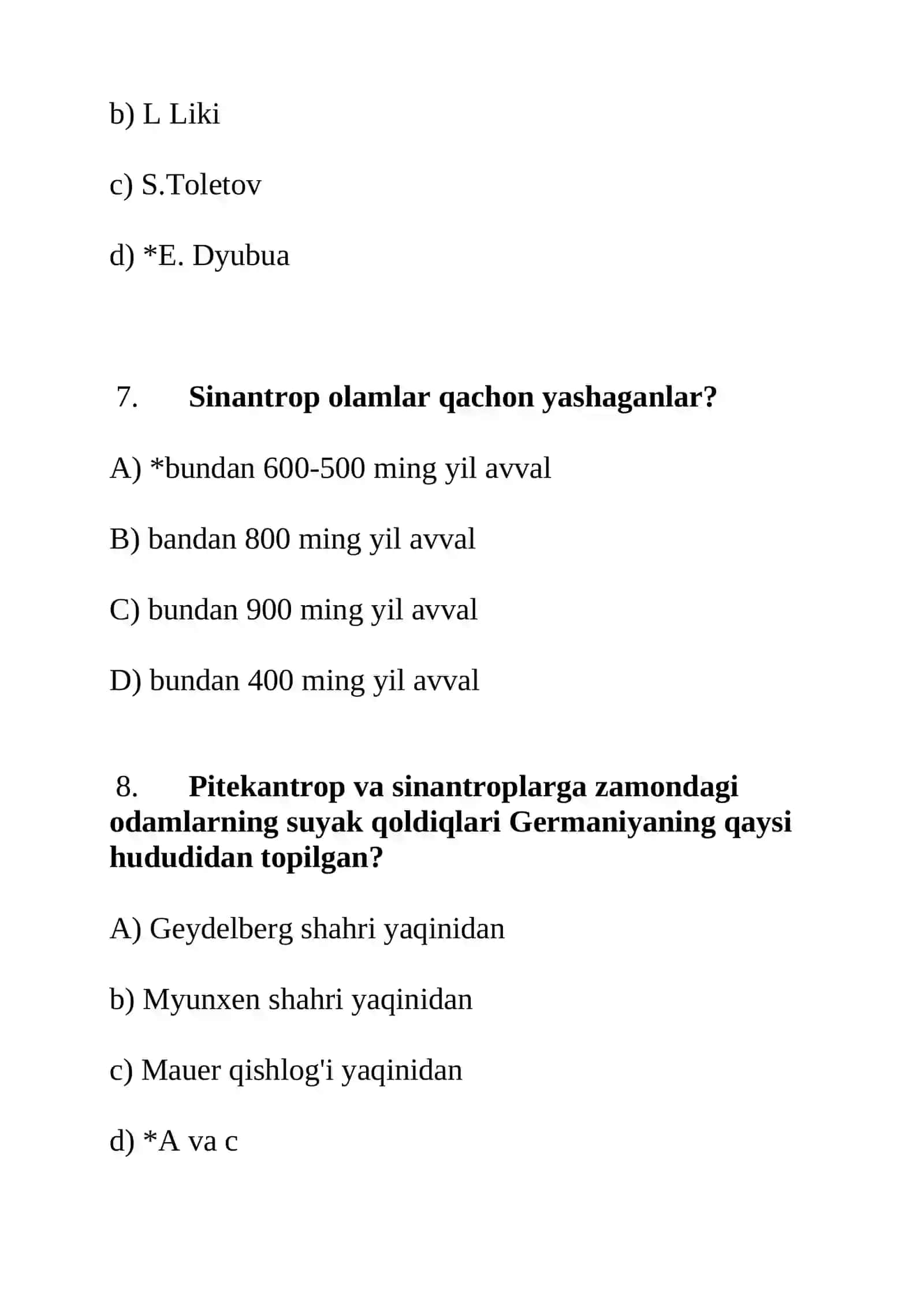 Arxeologiya fanlari test savollari 3