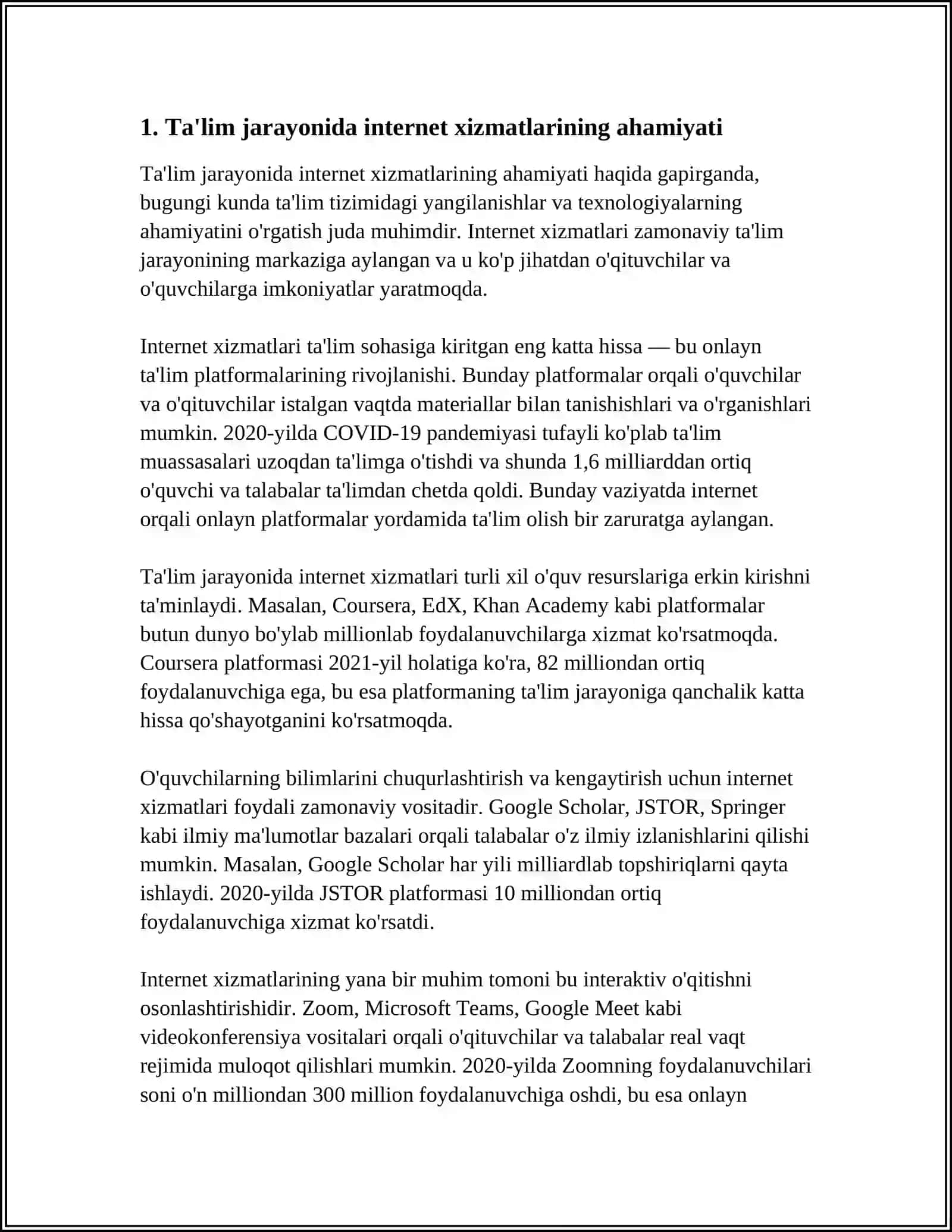 MUSTAQIL ISH Mavzu: TA’LIM JARAYONINI TASHKIL ETISHDA INTERNET XIZMATIDAN FOYDALANISH SVOD TAHLIL 3