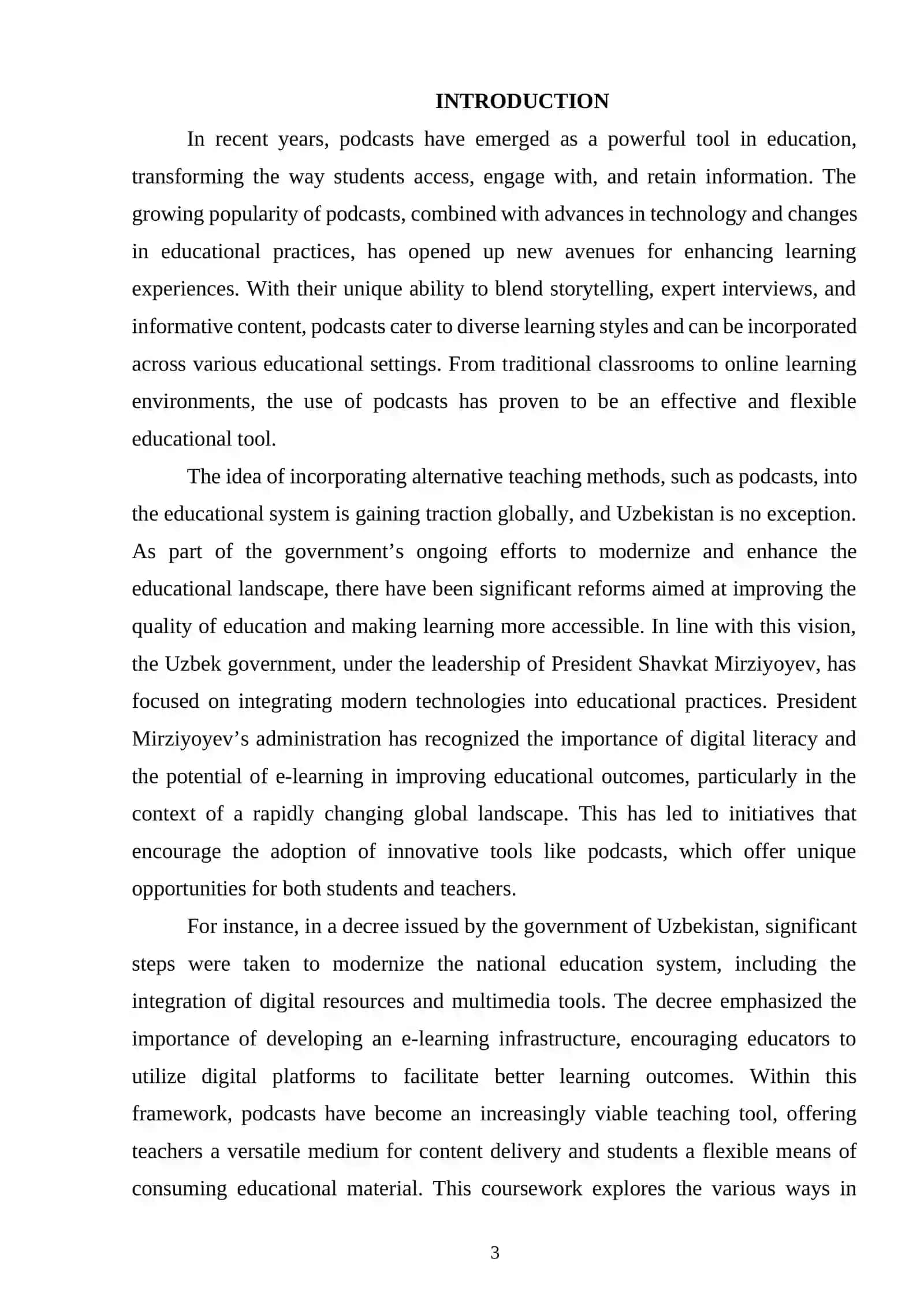 COURSE WORK THEME: USING PODCASTS AS A TEACHING TOOL 3