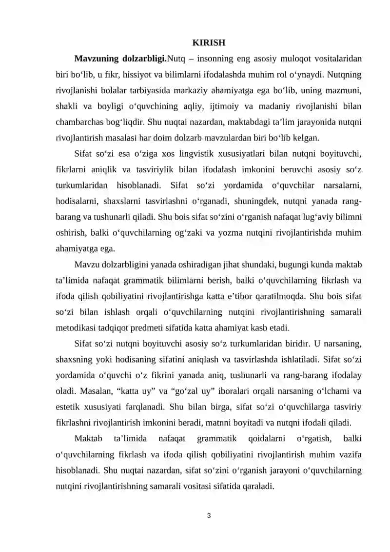 SIFAT SO‘Z TURKUMINI O‘RGANISH JARAYONIDA O‘QUVCHILAR NUTQINI O‘STIRISH. 3