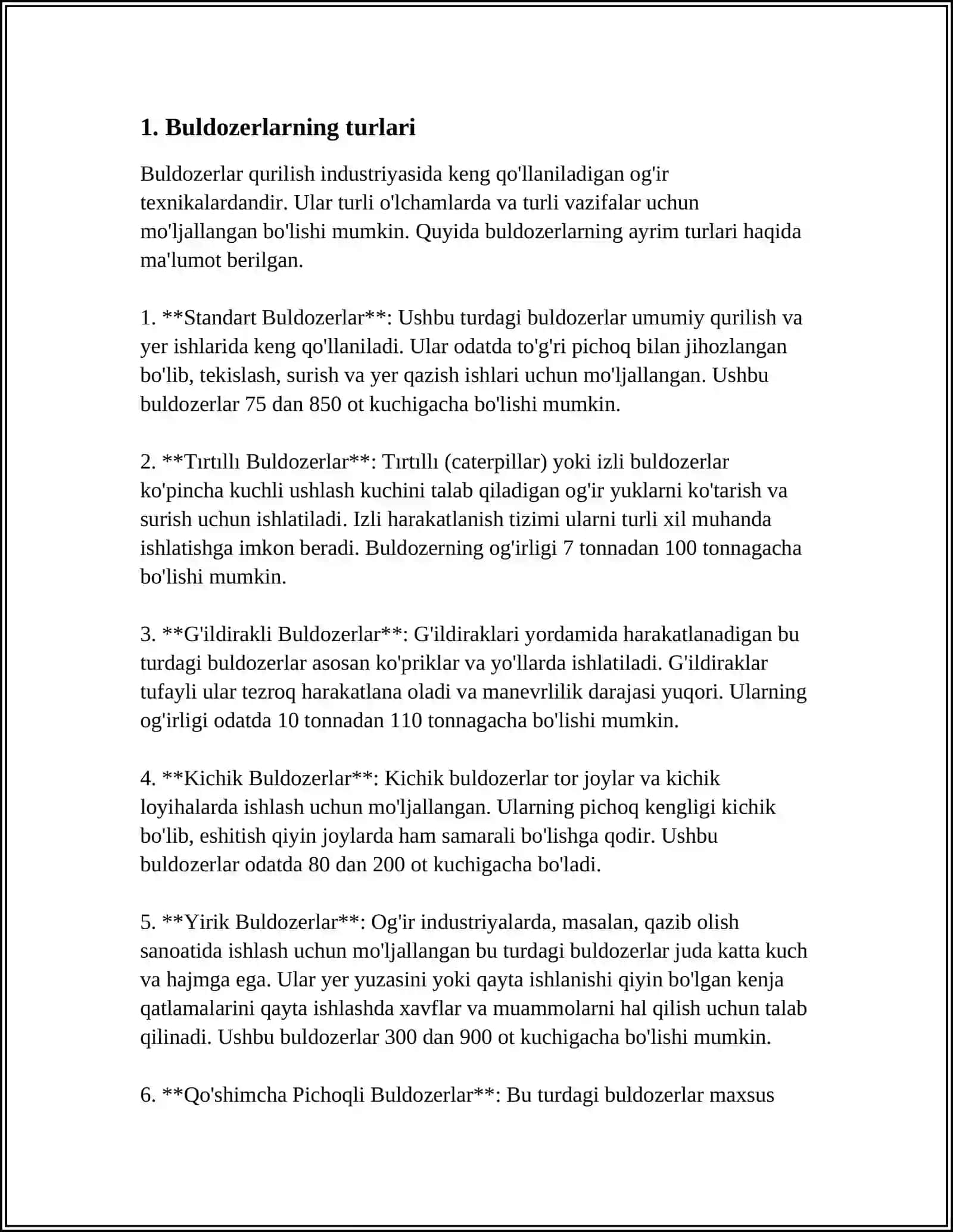 BULDOZERNI TANLASH VA HISOBLASH 3