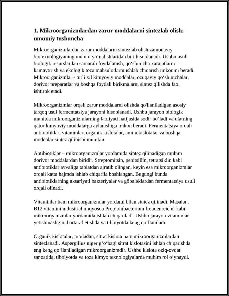 MIKROORGANIZMLARDAN ZARUR MODDALARNI SINTEZLAB OLISH 3