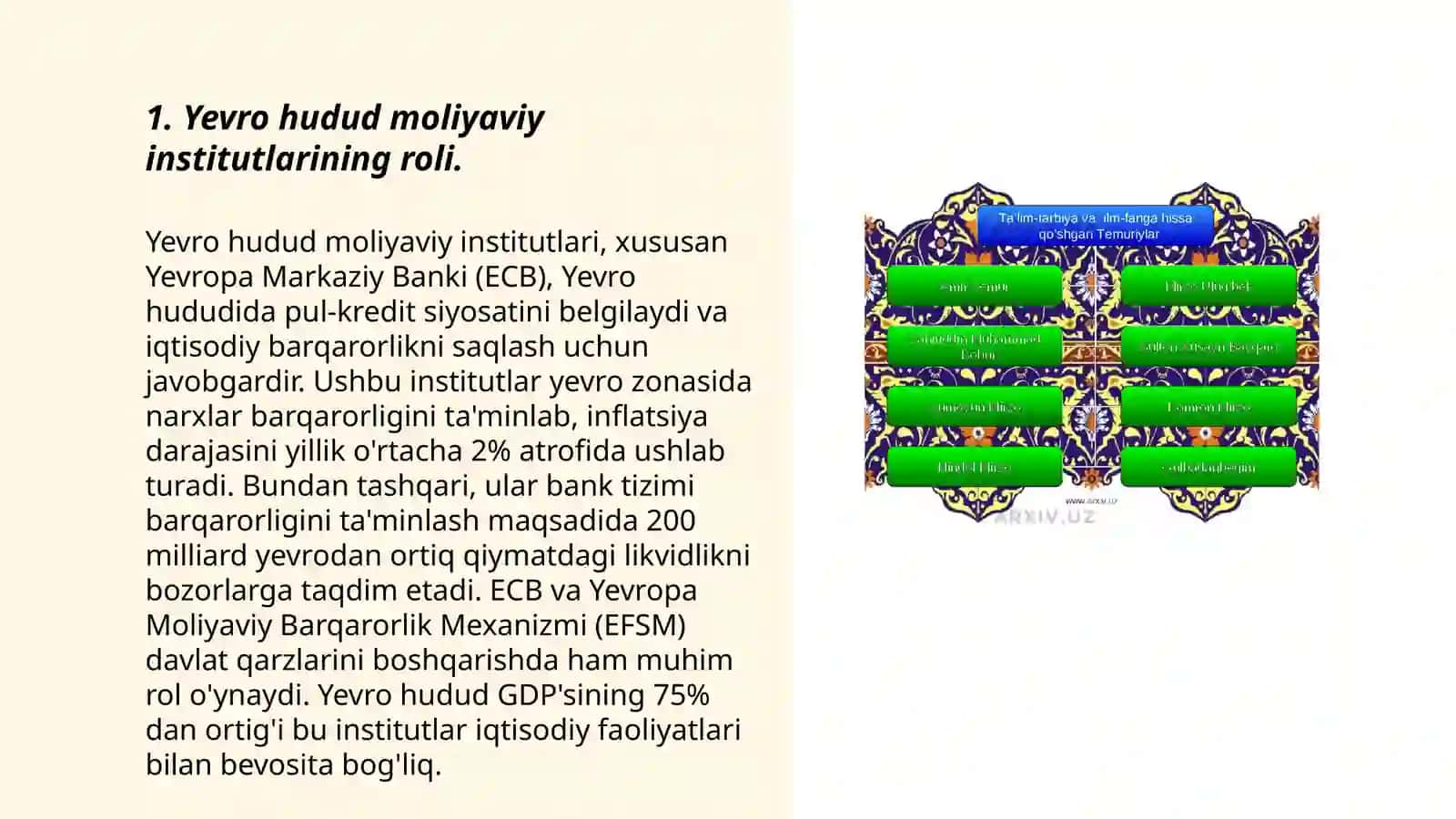 Yevro hudud moliyaviy barqarorligini mustahkamlash masalalari va uning xalqaro valyuta boziriga ta'siri 3