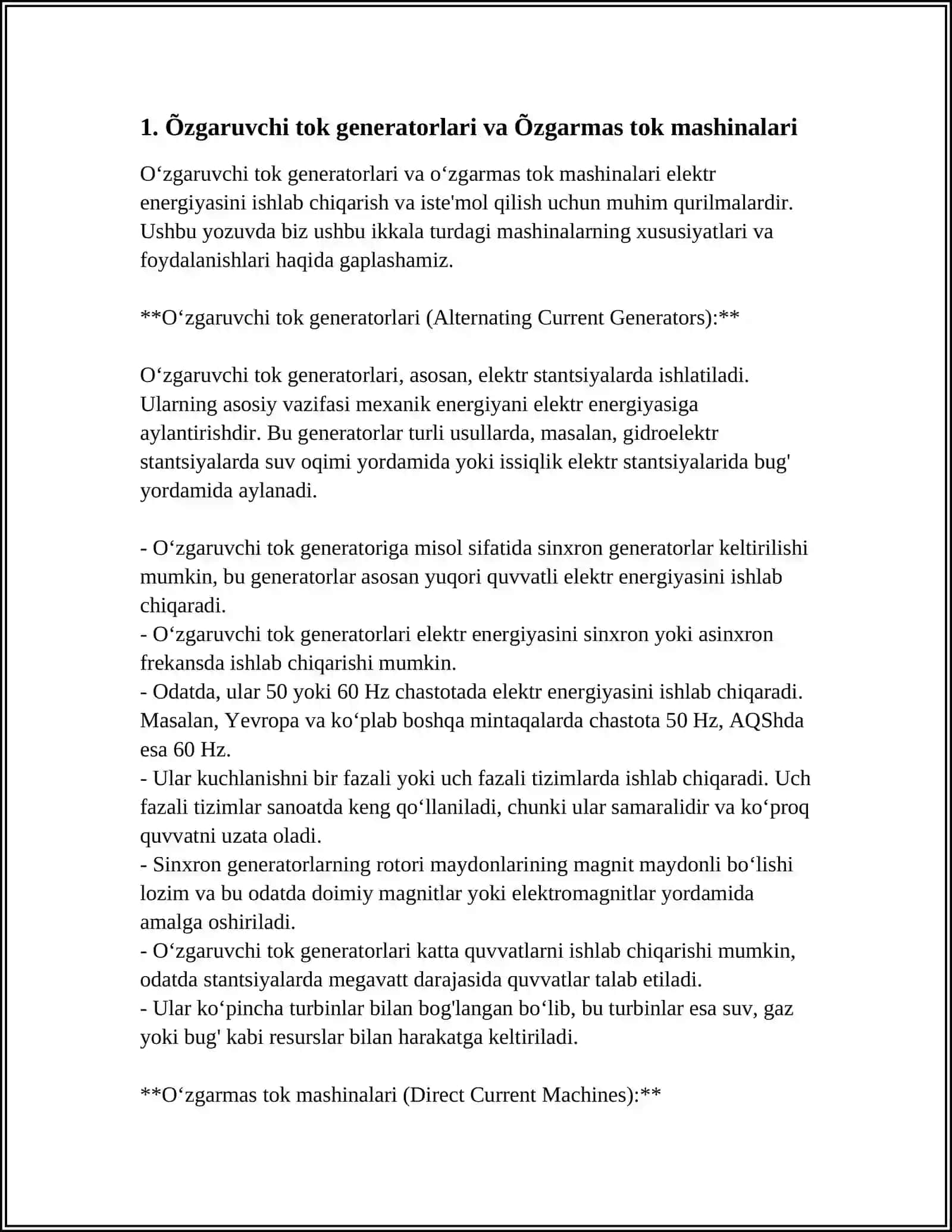 ÕZGARMAS TOK ELEKTR MASHINA 3