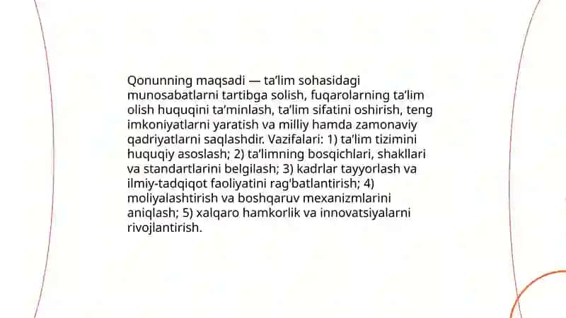 "Taʼlim toʻgʻrisida"gi qonunning tuzulishi va uning mohiyati 3